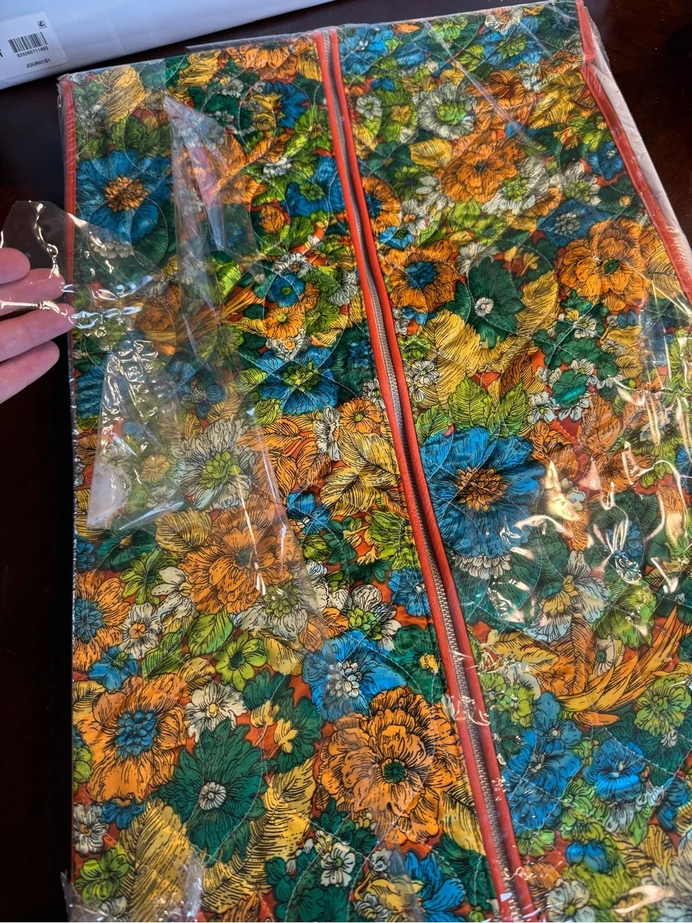 70’s Dead stock!! Vibrant Multi-Color Floral Quilted Garment Bag
